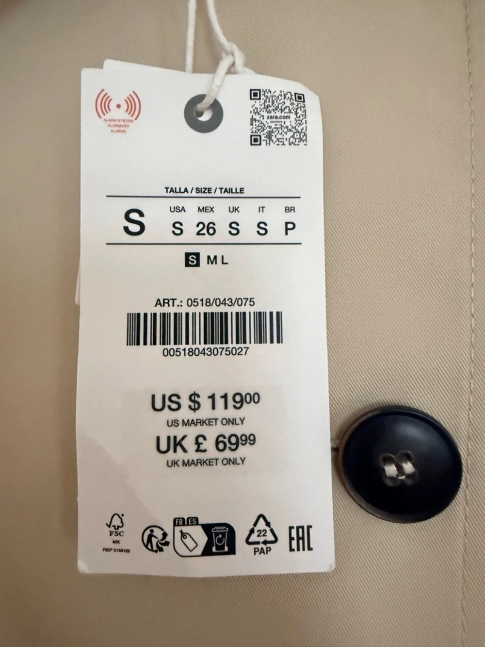 Zara Beige Cropped Trench Coat - Picture 3 of 8